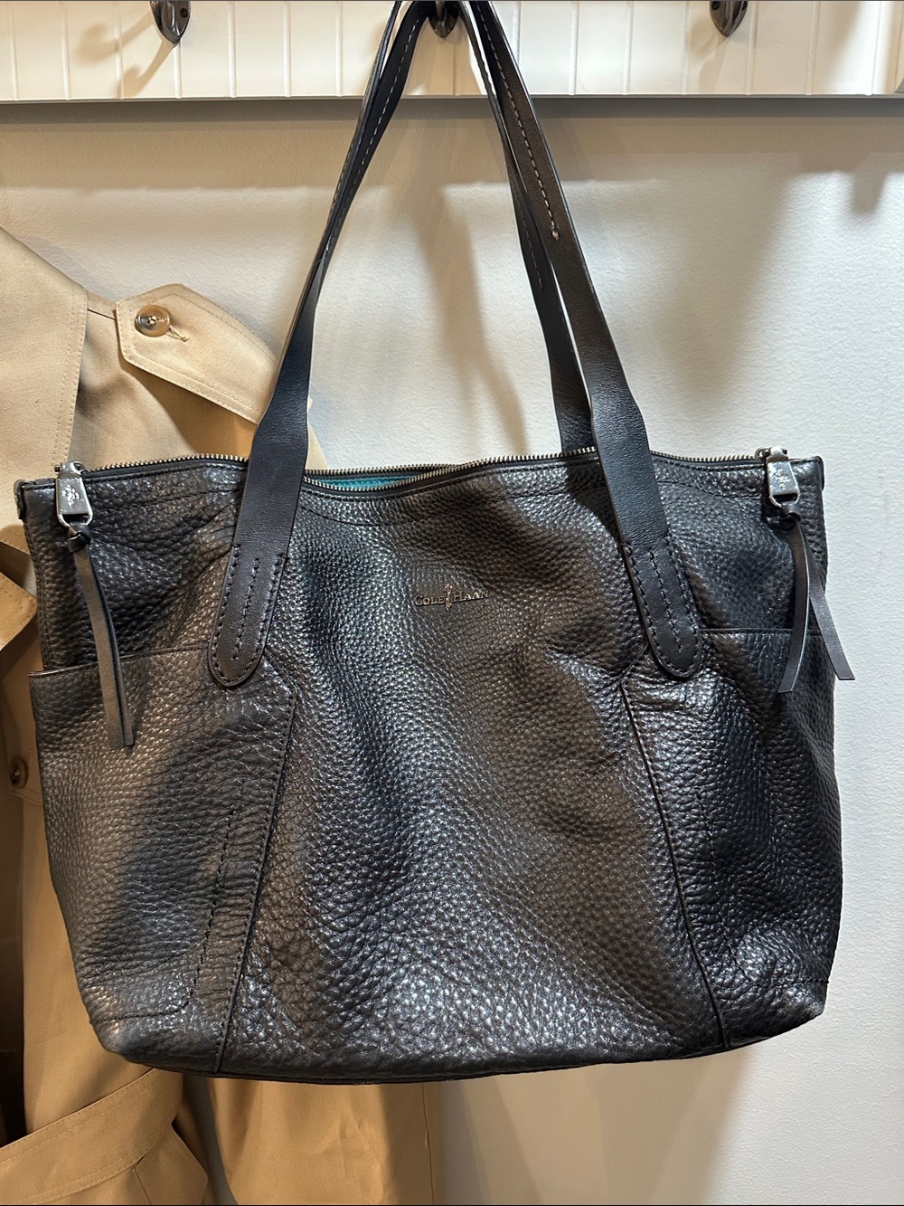 Cole Haan Black Pebbled Leather Carryall Tote